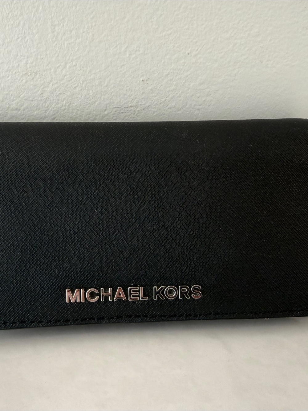 Michael Kors Black Saffiano Leather Continental Wallet with Silver Logo - Picture 1 of 3